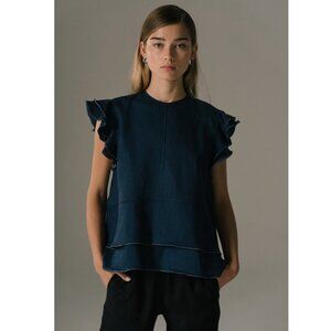 Fabiana Pigna • Navy Dahlia Ruffle Sleeve Blouse || XS